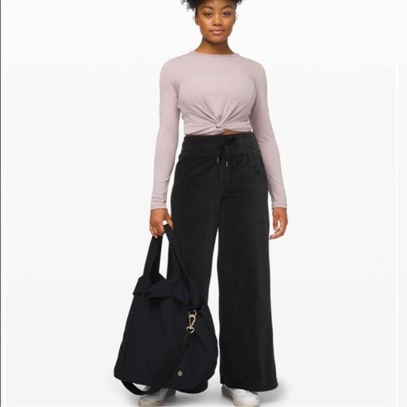 Lululemon Morning Restore Black Velour Wide Leg Pants Size 8